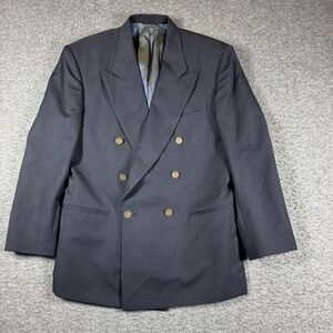 Nino Cerruti Double-Breasted Blazer Jacket Mens 42 Navy Blue Brass Buttons